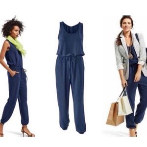 Cabi Women's French Navy Drawstring Waist Blue Sleeveless Jumpsuit